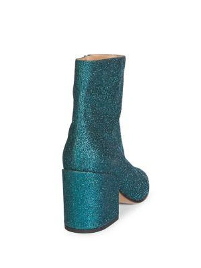 Shop Dries Van Noten Glitter Block Heel Booties In Turquoise