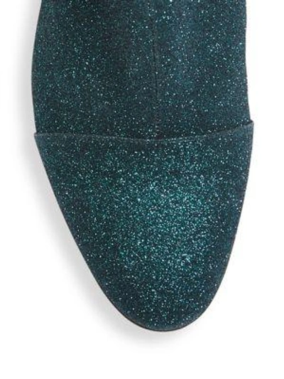 Shop Dries Van Noten Glitter Block Heel Booties In Turquoise