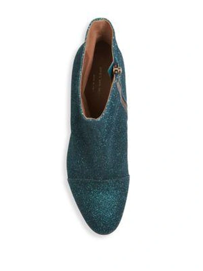 Shop Dries Van Noten Glitter Block Heel Booties In Turquoise