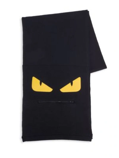 Shop Fendi Monster Zip Mouth Wool Scarf In Black