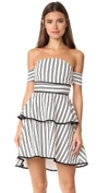 ENDLESS ROSE STRIPED OFF THE SHOULDER BUSTIER HIGH LOW DRESS