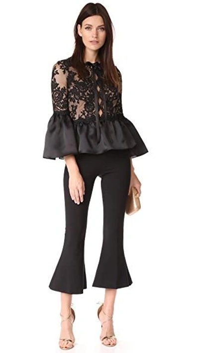 Shop Marchesa Peplum Top With Bell Sleeves In Black