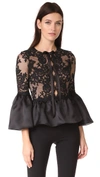 MARCHESA PEPLUM TOP WITH BELL SLEEVES