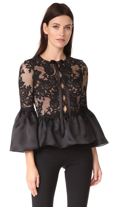 Shop Marchesa Peplum Top With Bell Sleeves In Black