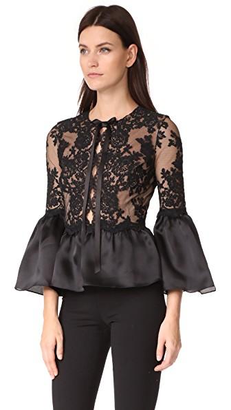 Marchesa Peplum Top With Bell Sleeves In Black | ModeSens