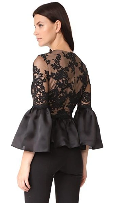 Shop Marchesa Peplum Top With Bell Sleeves In Black