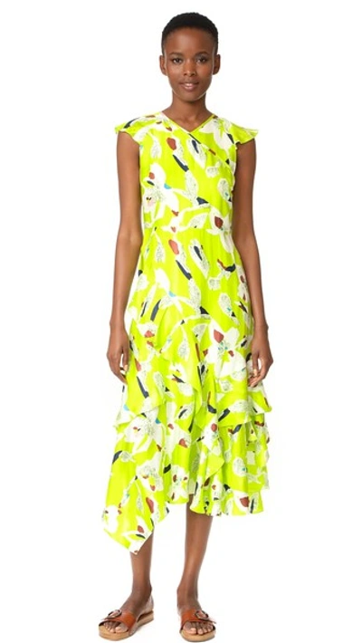 Tanya Taylor Floral Wren Dress In Lime Green