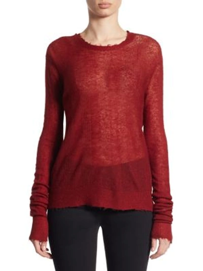 Helmut Lang Stitch Stripe Sheer Pullover Sweater, Ruby