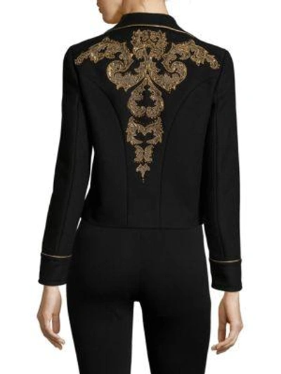 Shop Roberto Cavalli Cropped Embroidered Military Jacket In Black Gold