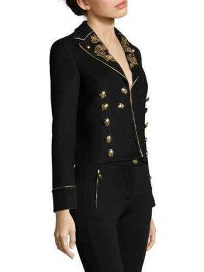 Shop Roberto Cavalli Cropped Embroidered Military Jacket In Black Gold
