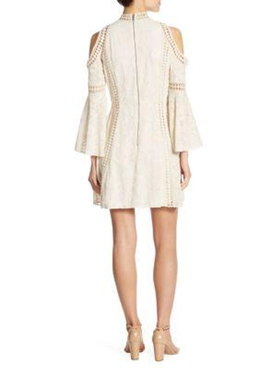 Shop Alice And Olivia Enya Embroidered Cold-shoulder Dress In Cream