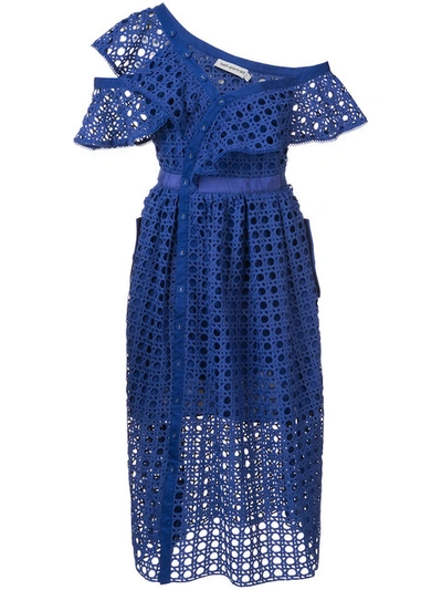 Self-portrait One-shoulder Guipure-lace Midi Dress In Cobalt