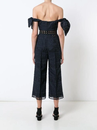 Shop Self-portrait Lace-embroidered Jumpsuit In Blue