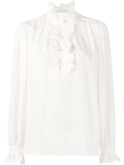 Stella Mccartney High Neck Silk Ruffle Blouse In Neutrals