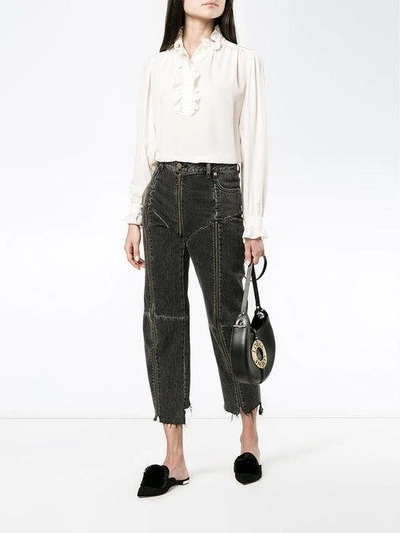 Stella Mccartney High Neck Silk Ruffle Blouse In Neutrals