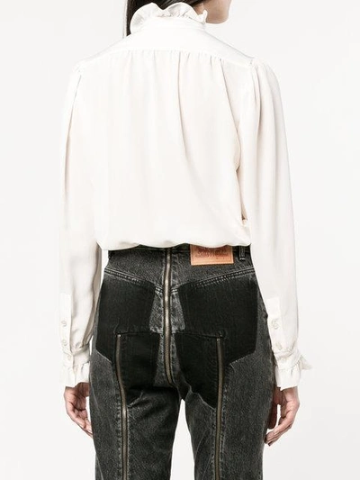 Stella Mccartney High Neck Silk Ruffle Blouse In Neutrals