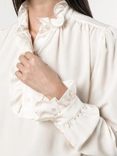 Stella Mccartney High Neck Silk Ruffle Blouse In Neutrals
