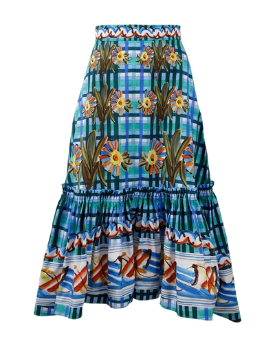 Shop Peter Pilotto Checkered Print Midi Skirt In Blue