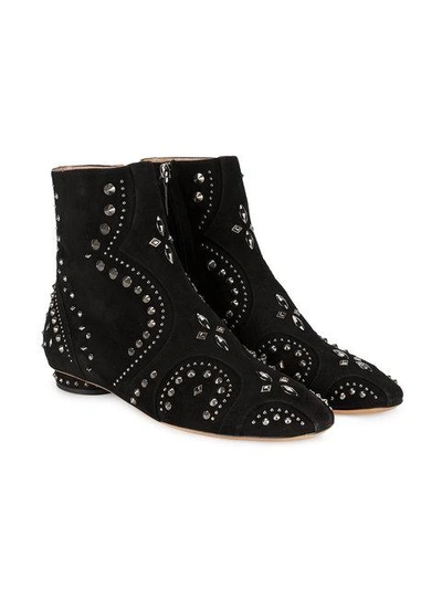 Shop Valentino Studded Flat Suede Ankle Boots