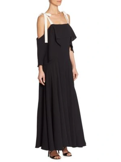 Halston Heritage Cold Shoulder Gown With Flounce Detail In Black Cream