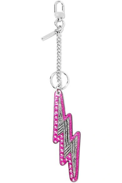 Shop Marc Jacobs Embellished Metallic Leather Keychain In Pink