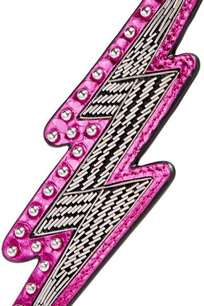 Shop Marc Jacobs Embellished Metallic Leather Keychain In Pink