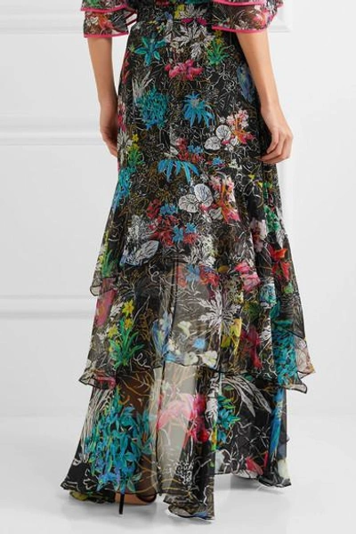 Shop Peter Pilotto Tiered Ruffled Floral-print Silk-georgette Maxi Skirt