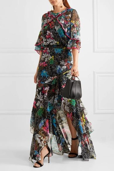 Shop Peter Pilotto Tiered Ruffled Floral-print Silk-georgette Maxi Skirt