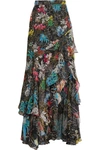 PETER PILOTTO TIERED RUFFLED FLORAL-PRINT SILK-GEORGETTE MAXI SKIRT