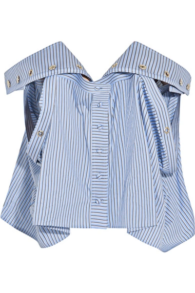 Y/project Off-the-shoulder Striped Cotton-poplin Bustier Top In Light Blue