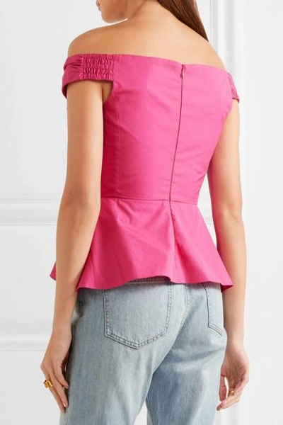 Shop Peter Pilotto Off-the-shoulder Cotton-poplin Peplum Top