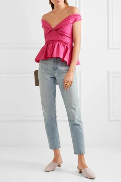 Shop Peter Pilotto Off-the-shoulder Cotton-poplin Peplum Top