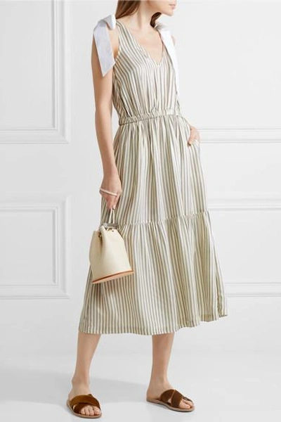 Shop Sea Poplin-trimmed Striped Voile Midi Dress In Cream