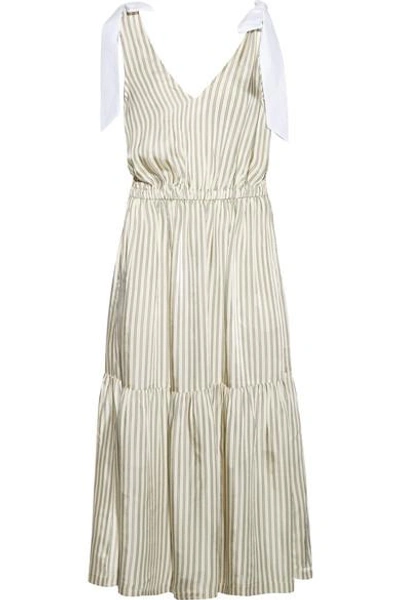 Shop Sea Poplin-trimmed Striped Voile Midi Dress In Cream