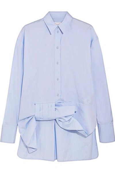Shop Victoria Victoria Beckham Asymmetric Bow-detailed Cotton Shirt In Blue