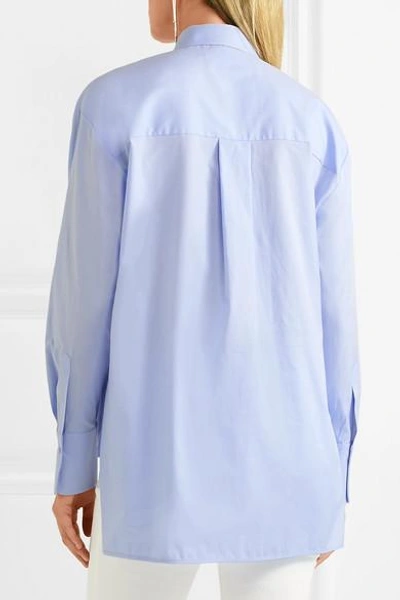 Shop Victoria Victoria Beckham Asymmetric Bow-detailed Cotton Shirt In Blue