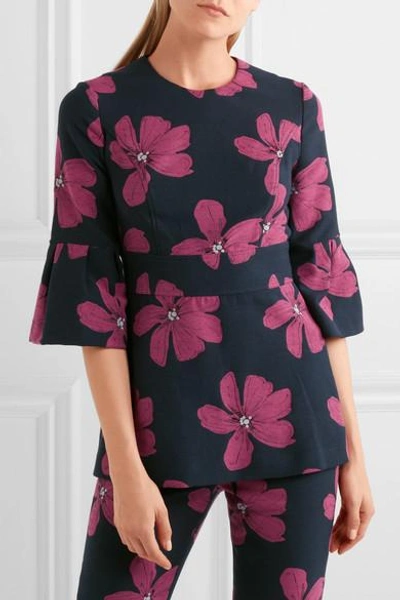 Shop Lela Rose Cotton-blend Floral-jacquard Peplum Top