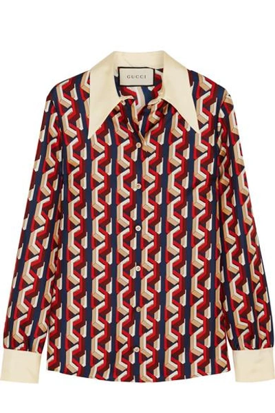 Shop Gucci Printed Silk-twill Shirt