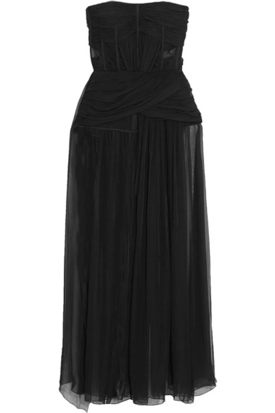 Zuhair Murad - Gathered Silk-chiffon And Tulle Bustier Top - Black