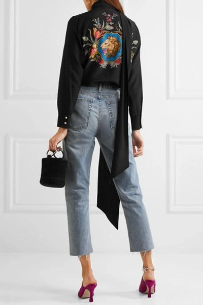 Shop Gucci Pussy-bow Printed Silk Blouse In Black
