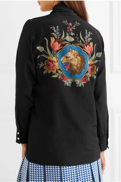 Shop Gucci Pussy-bow Printed Silk Blouse In Black