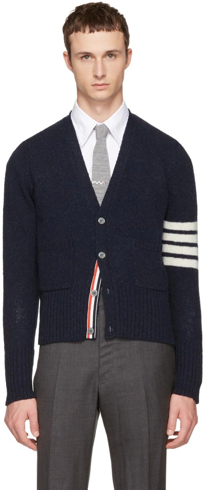 Shop Thom Browne Navy Classic Mohair V-neck Cardigan