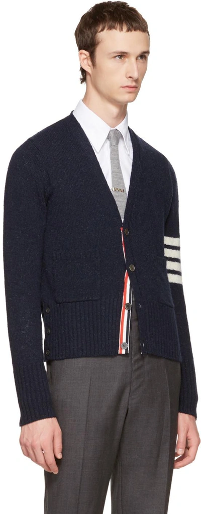 Shop Thom Browne Navy Classic Mohair V-neck Cardigan