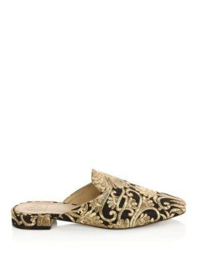 Shop Tory Burch Carlotta Embroidered Slide Mules In Beige Gold Ayanbrocade