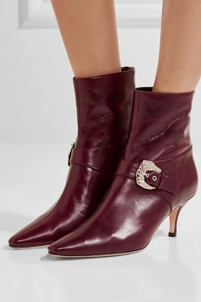 Shop Dorateymur Saloon Buckled Leather Ankle Boots In Burgundy