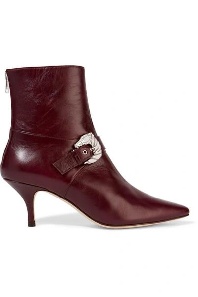 Shop Dorateymur Saloon Buckled Leather Ankle Boots In Burgundy
