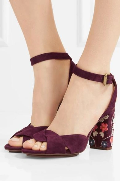 Shop See By Chloé Embroidered Suede Sandals