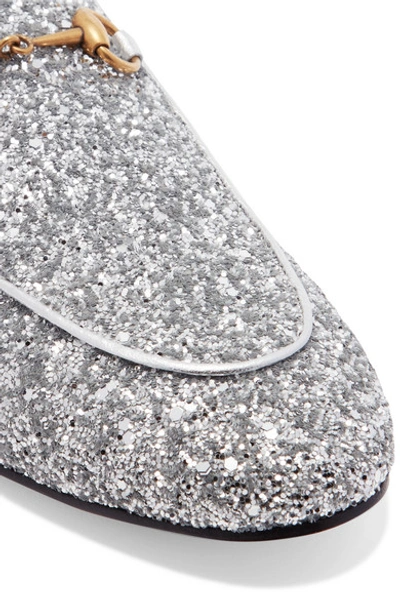 Shop Gucci Princetown Horsebit-detailed Glittered Leather Slippers In Silver