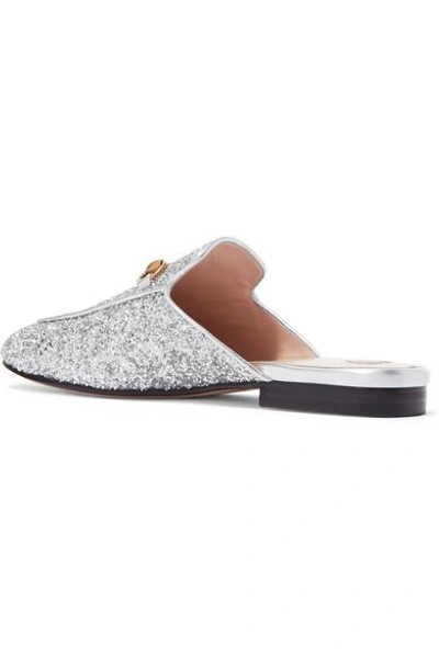 Shop Gucci Princetown Horsebit-detailed Glittered Leather Slippers In Silver