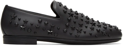 Jimmy Choo Sloane Black Sport Calf Leather Slippers With Mixed Studs